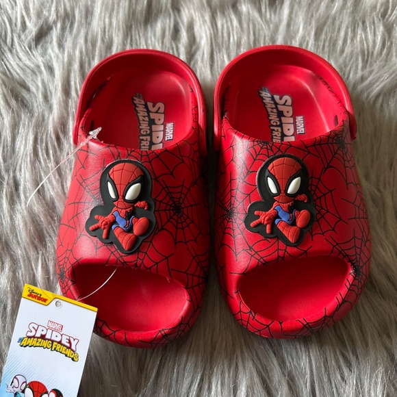 Spiderman Ground Up Sandals Toddler Boys Size 9-10 Red Slip On Shoes Open Toe - Picture 1 of 8